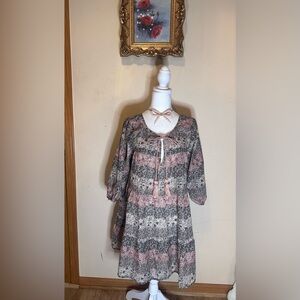 NATURAL LIFE Pink and Gray Patterned Kids Dress